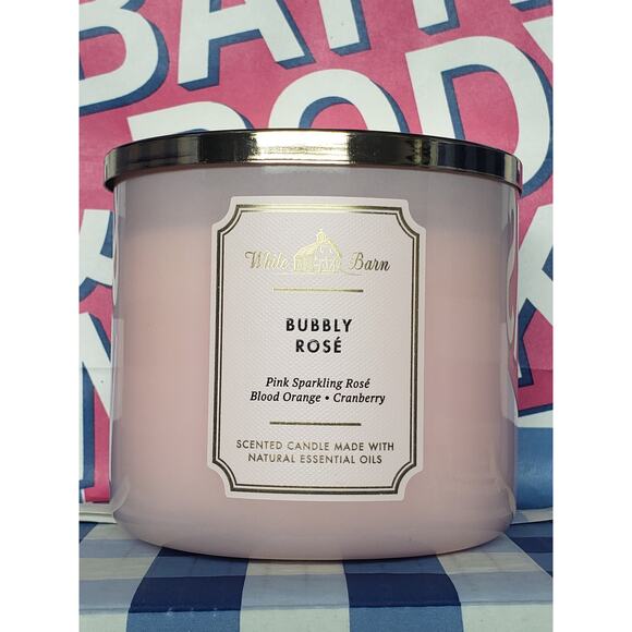 BBW Bubbly Rose Large 3 Wick Candle Home Fragrance Decor - Picture 1 of 2